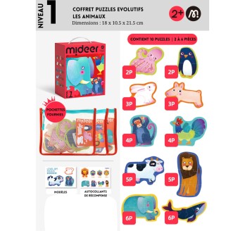 Coffret Puzzles Evolutifs - Niveau 1 - 2 ans et plus - Les Animaux - 10 puzzles