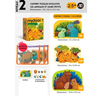 Coffret Puzzles Evolutifs - Niveau 2 - 2,5 ans et plus - Les Animaux et leurs petits - 3 puzzles