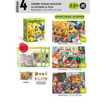 Coffret Puzzles Evolutifs - Niveau 4 - 3,5 ans et plus - La Vie dans la Ville - 3 puzzles