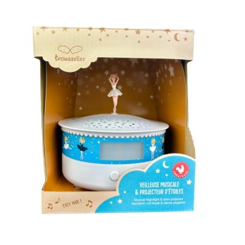 Veilleuse - Projecteur d'Etoiles Ballerine 14 Cm - Musical - Détection des Pleurs - Rechargeable USB