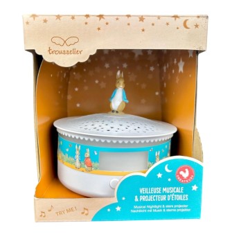 Veilleuse - Projecteur d'Etoiles Pierre Lapin© 14 Cm - Musical - Détection des Pleurs - Rechargeable USB