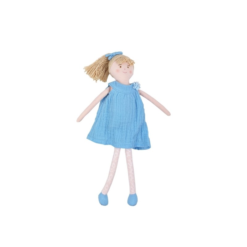 Poupée en Robe 30Cm - Coton Bio Bleu Ciel