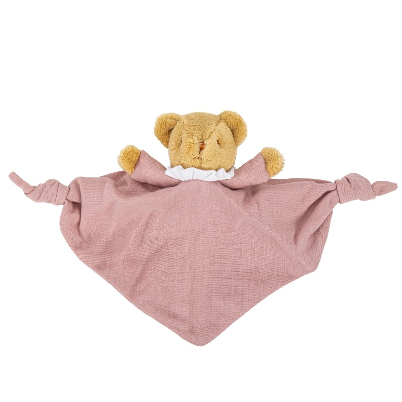 Ours Triangle Doudou avec Hochet 20Cm - Coton Bio Vieux Rose
