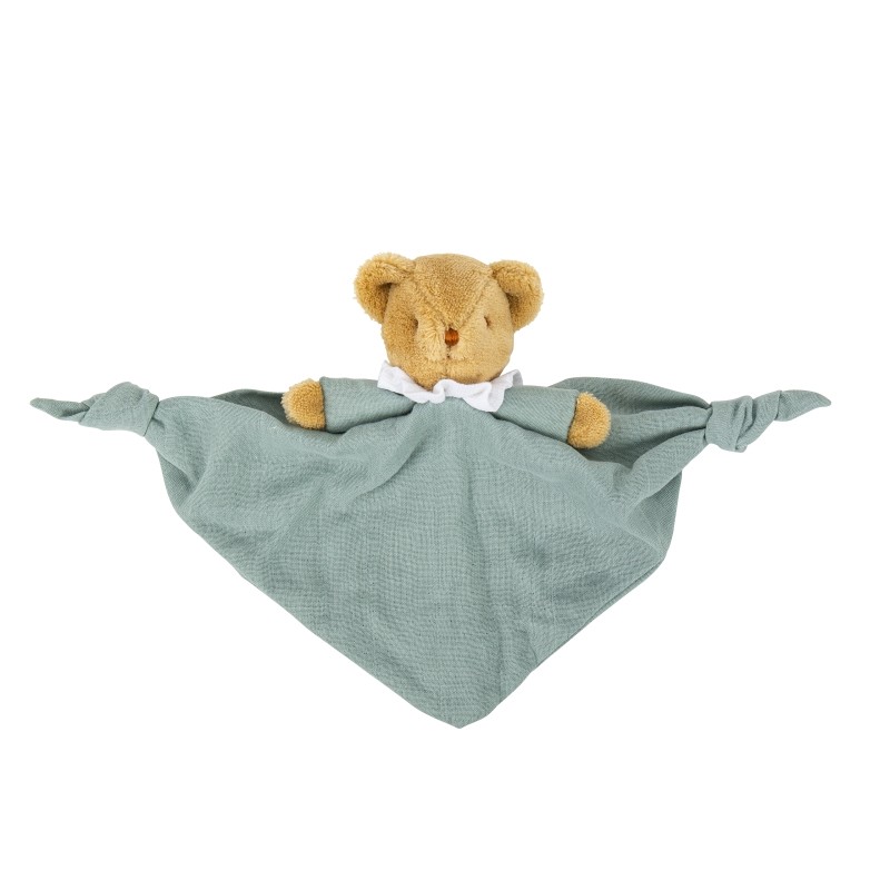 Ours Triangle Doudou avec Hochet 20Cm - Coton Bio Celadon
