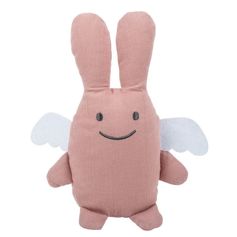 Ange Lapin Doudou - Coton Bio Vieux Rose avec Hochet 20Cm
