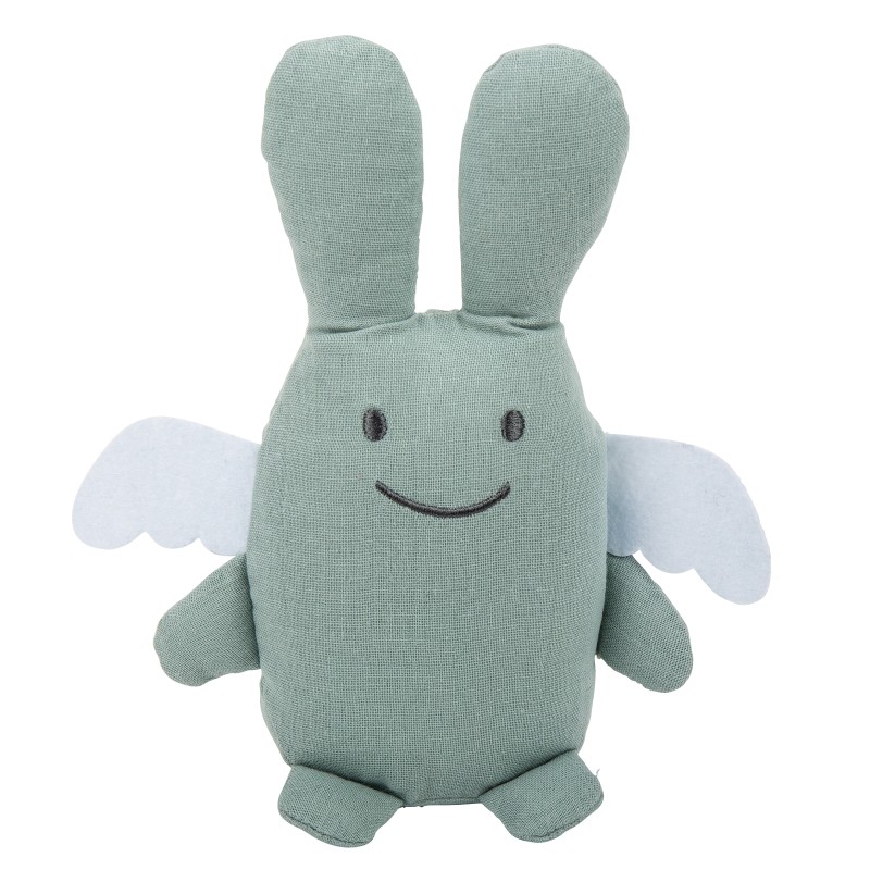 Ange Lapin Doudou - Coton Bio Celadon avec Hochet- 20Cm