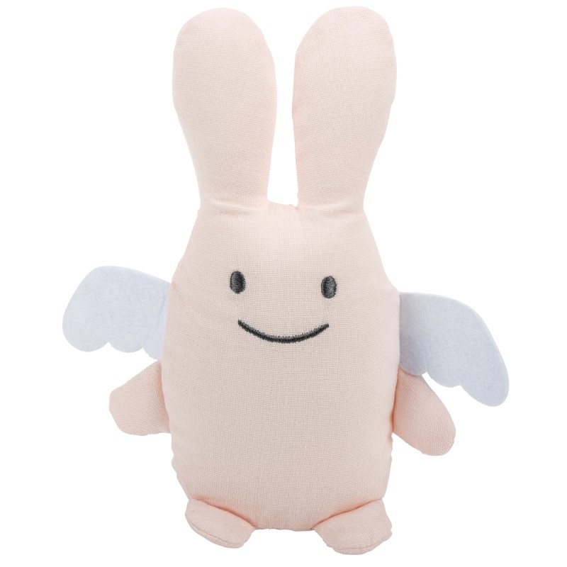 Ange Lapin Doudou - Coton Bio Rose Poudré avec Hochet- 20Cm