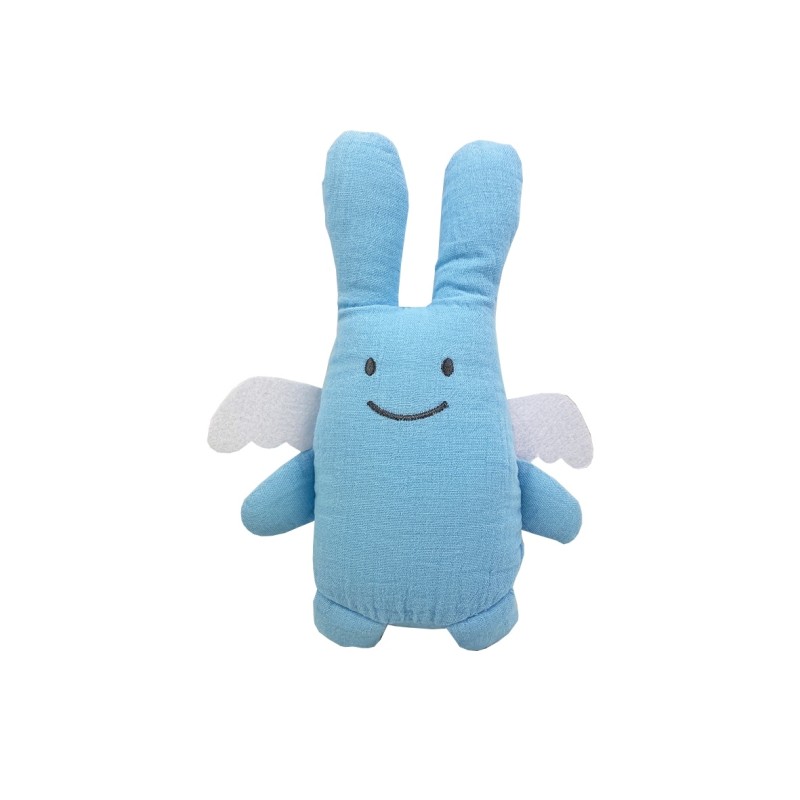 Ange Lapin Doudou avec Hochet 20Cm - Coton Bio Bleu Ciel