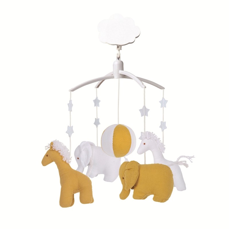 Mobile Musical Girafe, Elephant Curry & Blanc Mobile Musical Girafe, Elephant Curry & Blanc