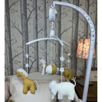 Mobile Musical Girafe, Elephant Curry & Blanc