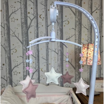 Mobile Musical Etoiles - Lin Vieux Rose, Beige & Rose Poudré