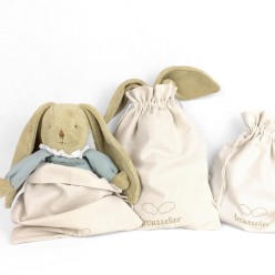 Lapin Nid d'Ange Doudou Musical - Coton Bio Curry 25Cm