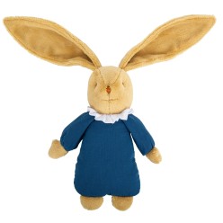 Lapin Nid d'Ange Doudou Musical 25Cm - Coton Bio Bleu Denim