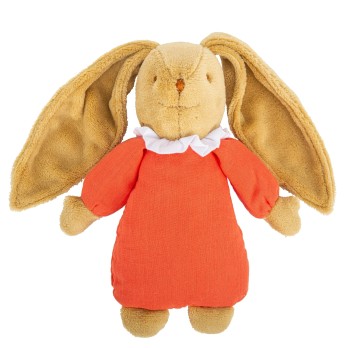 Lapin Nid d'Ange Doudou Musical 25Cm - Coton Bio Corail