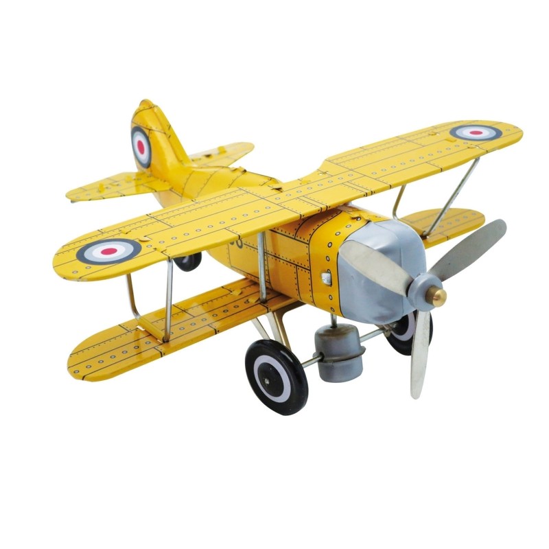 Aéroplane Jaune 20 Cm à Clé - Article Mécanique en Métal  - Objet de Collection