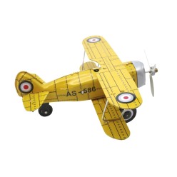 Aéroplane Jaune 20 Cm à Clé - Article Mécanique en Métal  - Objet de Collection