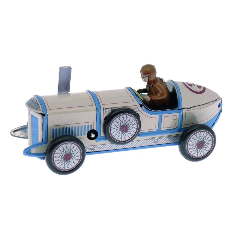 Voiture de Course Bleue 13 Cm Mécanique à Clé  - Objet de Collection