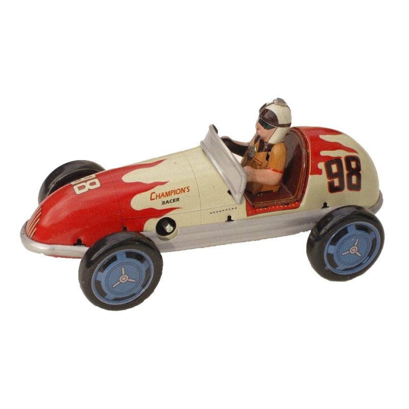 Voiture de Course Rouge 14 Cm Mécanique à Clé  - Objet de Collection