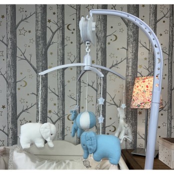 Mobile Musical Girafe, Elephant Bleu & Blanc