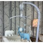 Mobile Musical Girafe, Elephant Bleu & Blanc