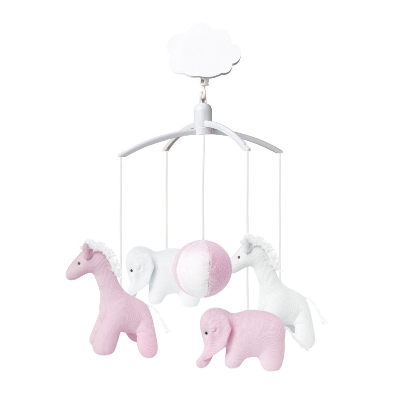 Mobile Musical Girafe, Elephant Rose & Blanc