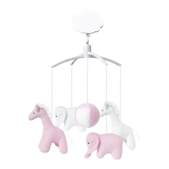 Mobile Musical Girafe, Elephant Rose & Blanc