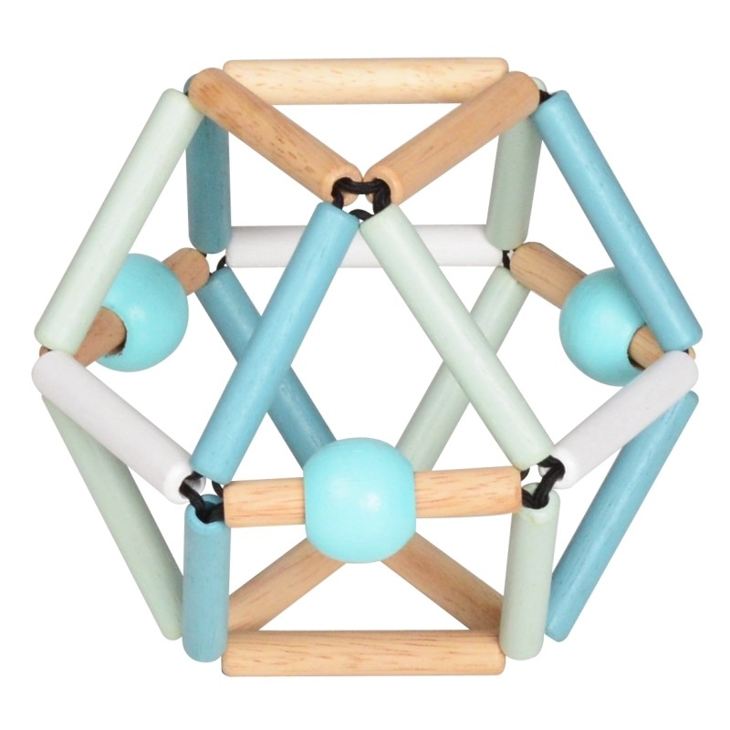 BLUE SNOW GRABBER - Hochet, Anneau de dentition & Apprentissage Musculaire - Jouet en Bois Bébé