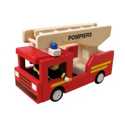 Camion de Pompier avec 2 personnages - Jeu d'Imitation - 3+ Jouet en bois