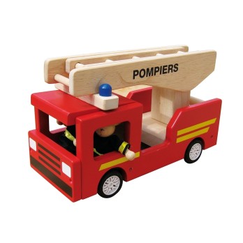 Camion de Pompier avec 2 personnages - Jeu d'Imitation - 3+ Jouet en bois