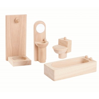 Comprend une baignoire, une douche, des toilettes et un lavabo avec miroir, pour compléter la maison en bois et stimuler les je